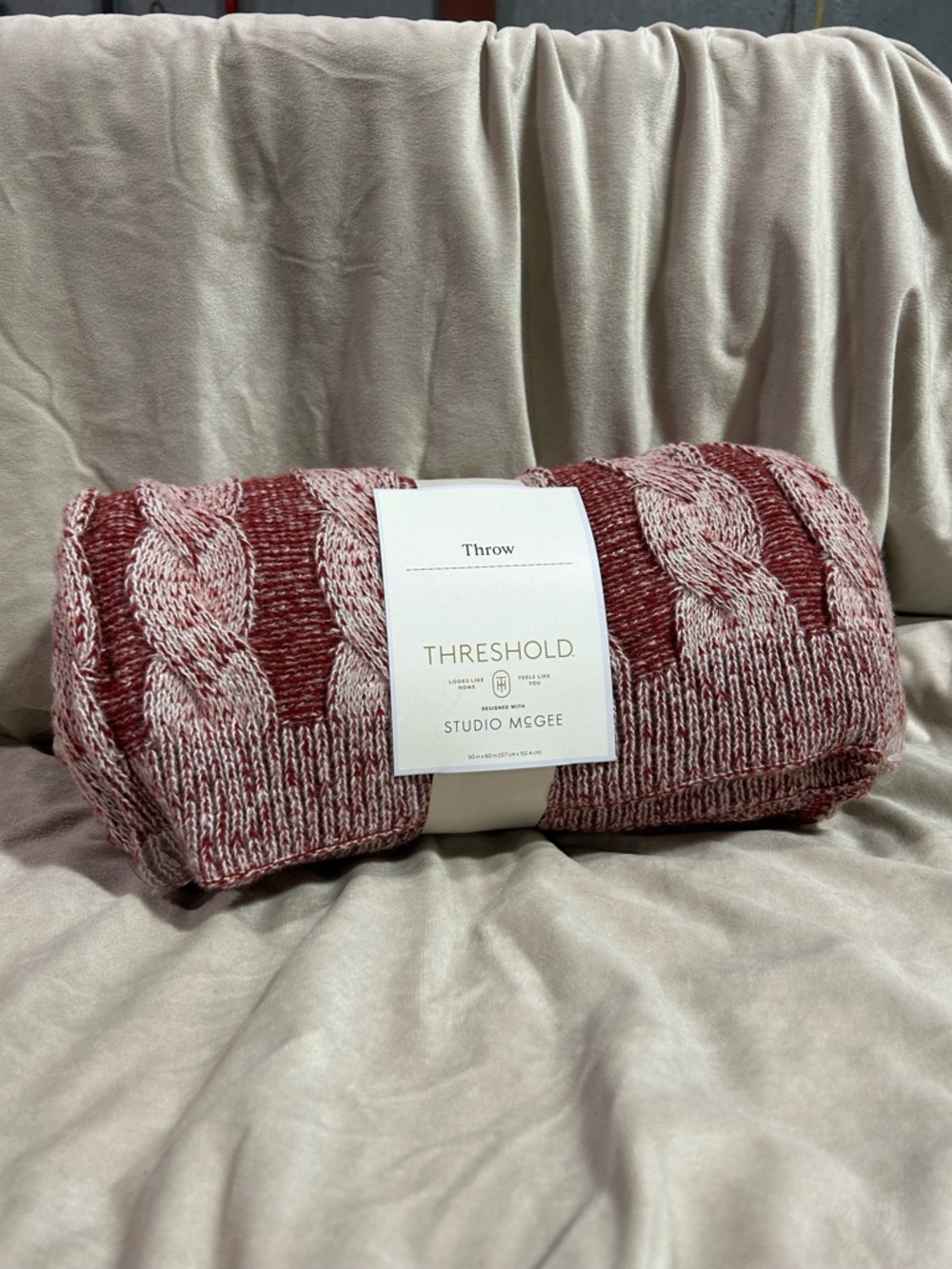 Threshold Marled Red & Cream Cable Knit Throw
